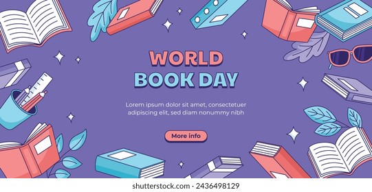 World Book Day background. World Book Day Celebration. April 23. Cartoon Vector illustration design for Poster, Banner, Flyer, Greeting, Card, Post, Cover, invitation. Stack of books. Happy Book Day.