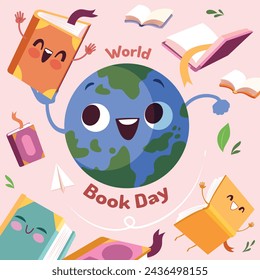 World Book Day background. World Book Day Celebration. April 23. Cartoon Vector illustration design for Poster, Banner, Flyer, Greeting, Card, Post, Cover, invitation. Stack of books. Happy Book Day.