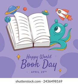 World Book Day background. World Book Day Celebration. April 23. Cartoon Vector illustration design for Poster, Banner, Flyer, Greeting, Card, Post, Cover, invitation. Stack of books. Happy Book Day.