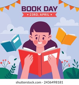Día Mundial del Libro. Celebración del Día Mundial del Libro 23 de abril. Diseño de ilustración vectorial de dibujos animados para cartel, pancarta, volante, saludo, tarjeta, poste, cubierta, invitación. Pila de libros. Feliz Día del Libro.