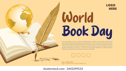 In: World Book Day Banner. Horizontales Banner mit verschiedenen Büchern