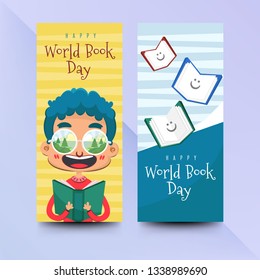 World book day banners in flat style	
