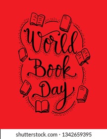 World Book Day. Books with hand drawn lettering, Vector
