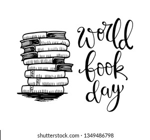 World Book Day. Books with hand drawn lettering, Vector