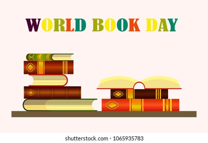 
World book day. Books set on pink background, vector illustration. Pile of books vector illustration. Icon  