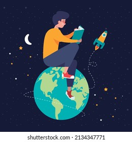 World Book Day Boy Reading On Stock Vector (Royalty Free) 2134347771 ...