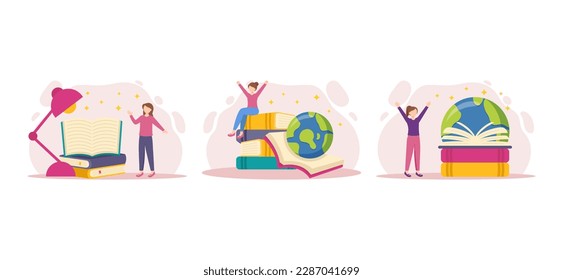 Diseño plano del paquete del Día Mundial del Libro