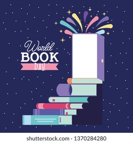 World book day card with cartoons pastel colors vector digital image illustration