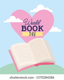 World book day card with cartoons pastel colors vector digital image illustration