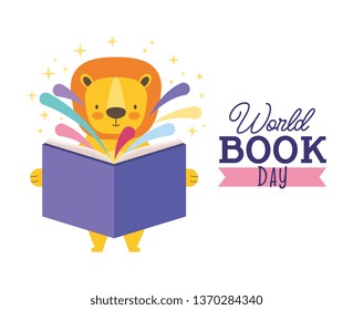 World book day card with cartoons pastel colors vector digital image illustration