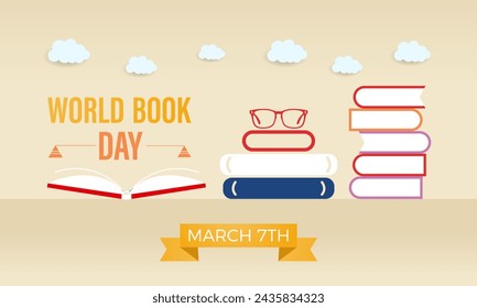 World Book Day celebrated every year of April 23, Vector banner, flyer, poster and social medial template design.