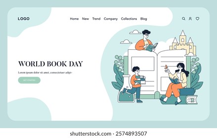 World Book Day celebration. Engaging individuals of all ages enjoying books in a lively and imaginative environment. Promoting reading culture and creativity through literature. Vector illustration.