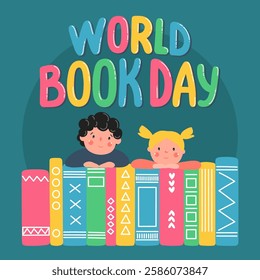 World Book Day. Children on books. Reading, literature, education concept.