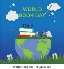 World book day concept. World book day creative concept banner, poster, social media post educational flat Vector illustration.