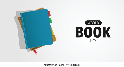 World book day concept design. Pile of books vector isolated in white. Realistic vector design. Top view. March for book day. 