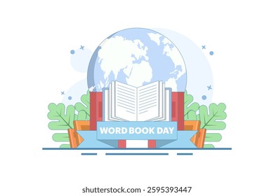 world book day concept. fond of reading books. illustration of stack of books, leaves. knowledge and hobby. happy reader reading book with flat style design. element. flat vector illustration.