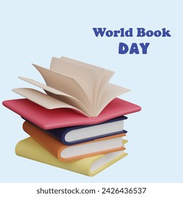 World book day concept. Realistic 3d object cartoon style.	