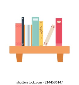 World book day concept, studying, learning. Stack of books on the shelf in cartoon flat style. Vector illustration of hand drawn educational, encyclopedias, planner