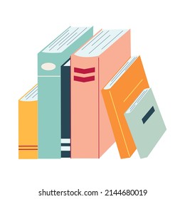 World book day concept, studying, learning. Stack of books in cartoon flat style. Vector illustration of hand drawn educational, encyclopedias, planner