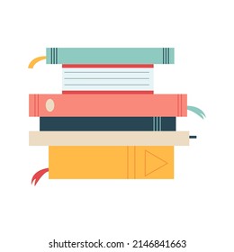 World book day concept, studying, learning. Stack of books in cartoon flat style. Vector illustration of hand drawn educational, encyclopedias, planner.