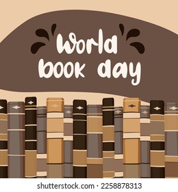 World Book Day. Different color books with ornament on shelf. Vector illustration.