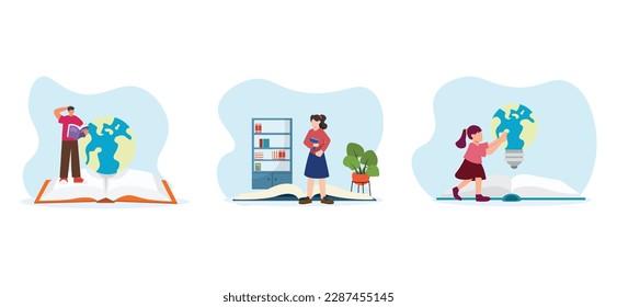 Design-Illustration zum Weltbuch-Tag-Flat-Paket