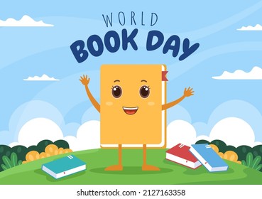 World Book Day Flat Cartoon Background Illustration. Stack Of Books To Reading, Increase Insight And Knowledge Suitable For Wallpaper Or Poster