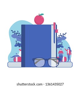 World book day flat vector illustration concept. Suitable for wallpaper, poster, banner, background, card, book illustration, and web landingpage. Eps.10