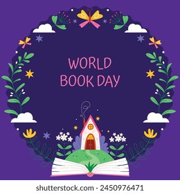 World book day frame in flat design