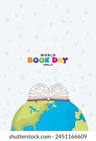 Día Mundial del Libro. Globo con el libro abierto y el icono de la Educación. Ilustración vectorial