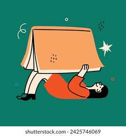 World Book Day graphics - book week events. Modern flat vector concept illustration of reading people, young women reading book laying down in retro style