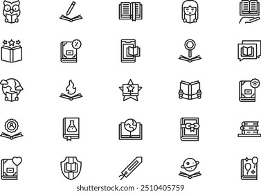 World book day icons collection is a vector illustration with editable stroke.