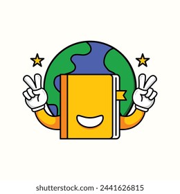 world book day illustration with groovy style