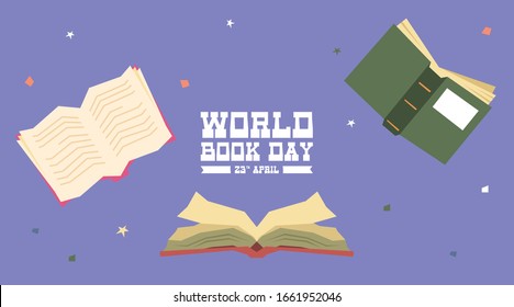 World book day illustration vector. Flat illustration of world book day web banner template vector