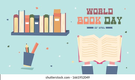 World book day illustration vector. Flat illustration of world book day web banner template vector