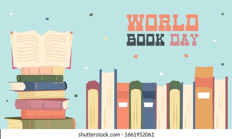 World book day illustration vector. Flat illustration of world book day web banner template vector