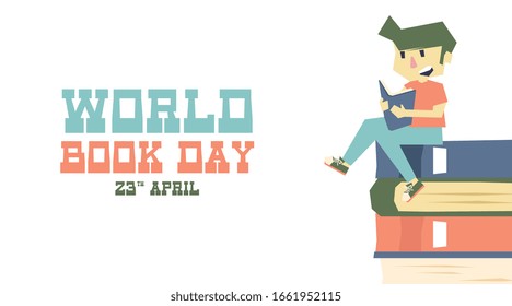 Vector de ilustración del Día Mundial del Libro. Ilustración plana del vectorial de la plantilla de banner web del día mundial del libro