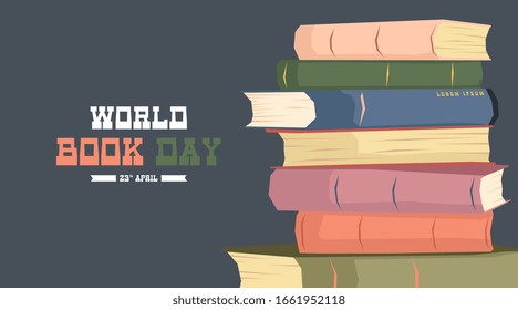 Vector de ilustración del Día Mundial del Libro. Ilustración plana del vectorial de la plantilla de banner web del día mundial del libro