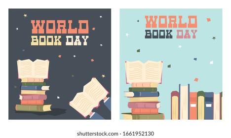 World book day illustration vector. Flat illustration of world book day web banner template vector
