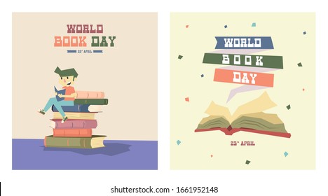 World book day illustration vector. Flat illustration of world book day web banner template vector