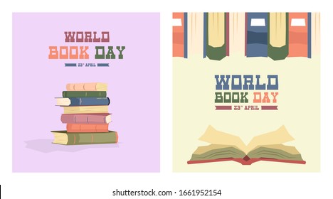 World book day illustration vector. Flat illustration of world book day web banner template vector