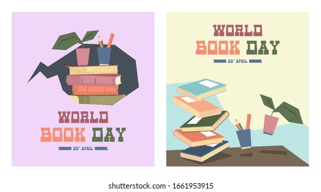 World book day illustration vector. Flat illustration of world book day web banner template vector