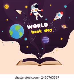 World book day imagination knowledge Purple Space cartoon illustration design