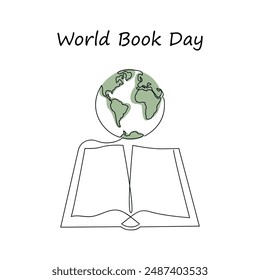 World book day in one continuous line. One line drawing, minimalism. Vector illustration.