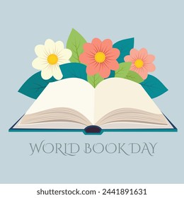 World Book Day. Open book with flowers. Vector illustration