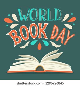 World Book Day. Open book with hand drawn lettering.