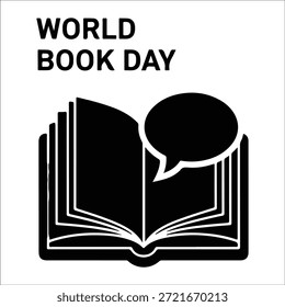 World Book Day open book and speech bubble icon reading literature