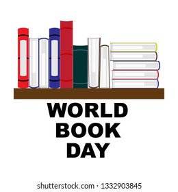 World Book Day poster with black word lettering, a color stack of book on white background. 
design vector illustration  eps.10 for banner