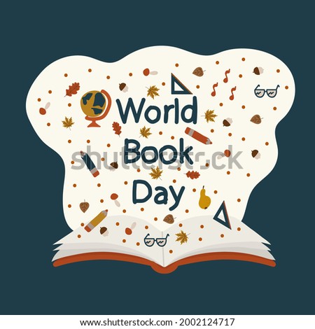 World Book Day poster an open book. Read a book and discover a new world in imagination. The concept of children's education for an educational event. Vector illustration