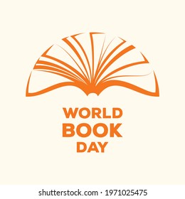 World Book Day Poster with simple book icon vector. Open book orange silhouette icon vector. Celebration of books and reading. Important day